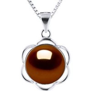 Diadema Womens PETAL Necklace Freshwater Pearl 9-10 mm Chocolate 925 Silver – One Size