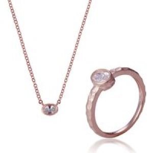 Orphelia ‘Robin’ WoMens 925 Sterling Silver Set: Necklace + Ring – Rose SET-7434 – Size Q