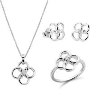 Orphelia ‘Aida’ WoMens 925 Sterling Silver Set: Necklace + Earrings + Ring – SET-7472 – Size O 1/2