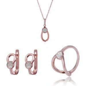 Orphelia ‘Gigi’ WoMens 925 Sterling Silver Set: Necklace + Earrings + Ring – Rose SET-7439 – Size N