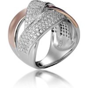 Orphelia WoMens 925 Sterling Silver Ring – Silver/Rose ZR-7445 – Silver & Rose Gold – Size O 1/2