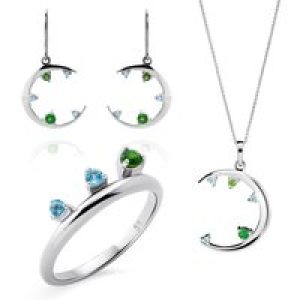 Orphelia ‘Eline’ WoMens 925 Sterling Silver Set: Necklace + Earrings + Ring – SET-7497 – Size L