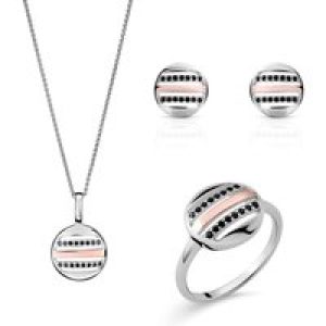 Orphelia ‘Maxwell’ WoMens 925 Sterling Silver Set: Necklace + Earrings + Ring – Silver/Rose SET-7501 – Silver & Rose Gold – Size K