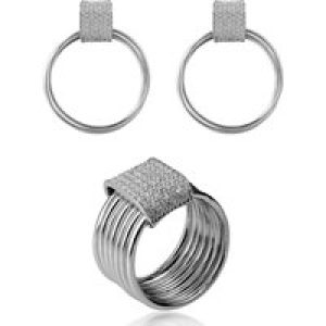 Orphelia ‘Eleanor’ WoMens 925 Sterling Silver Set: Earrings + Ring – SET-7417 – Size R 1/2