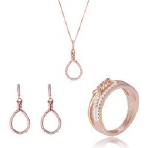 Orphelia ‘Aava’ WoMens 925 Sterling Silver Set: Necklace + Earrings + Ring – Rose SET-7421 – Size R 1/2