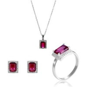 Orphelia ‘Enora’ WoMens 925 Sterling Silver Set: Necklace + Earrings + Ring – SET-7425/RU – Size Q