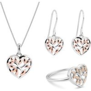 Orphelia ‘Afia’ WoMens 925 Sterling Silver Set: Necklace + Earrings + Ring – Silver/Rose SET-7474 – Silver & Rose Gold – Size Q