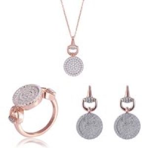 Orphelia ‘Alisia’ WoMens 925 Sterling Silver Set: Necklace + Earrings + Ring – Rose SET-7420 – Size O 1/2