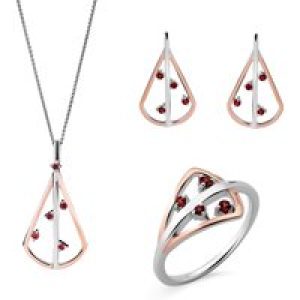 Orphelia ‘Sacha’ WoMens 925 Sterling Silver Set: Necklace + Earrings + Ring – Silver/Rose SET-7496 – Silver & Rose Gold – Size O 1/2