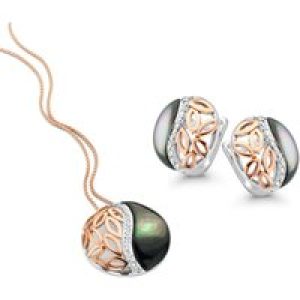 Orphelia ‘Unari’ WoMens 925 Sterling Silver Set: Chain-Pendant + Earrings – Silver/Rose SET-7112 – Silver & Rose Gold – One Size