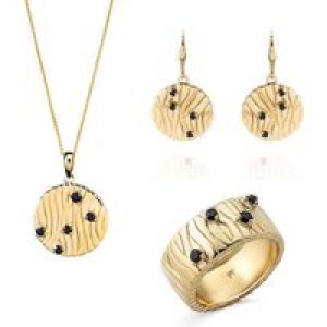 Orphelia ‘Babette’ WoMens 925 Sterling Silver Set: Necklace + Earrings + Ring – Gold SET-7504/G – Size N