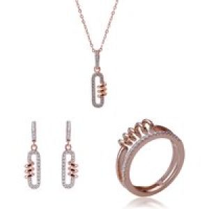Orphelia ‘Gigi’ WoMens 925 Sterling Silver Set: Necklace + Earrings + Ring – Rose SET-7438 – Size Q