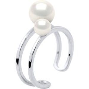Diadema Womens – Ring DUO – 2 Real Freshwater Pearls – White Silver – Size N