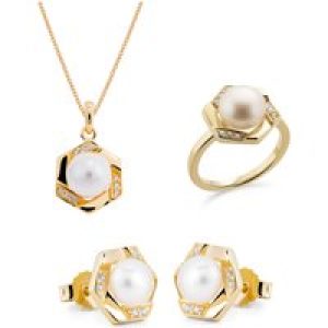 Orphelia ‘Aliva’ WoMens 925 Sterling Silver Set: Necklace + Earrings + Ring – Gold SET-7469/G – Size L