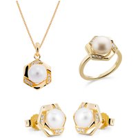 Orphelia 'Aliva' WoMens 925 Sterling Silver Set: Necklace + Earrings + Ring - Gold SET-7469/G - Size L - Image 2