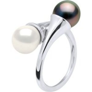 Diadema Womens – Ring You & Me in White Gold – Real Freshwater Pearls and Tahitian – – Natural – Size N