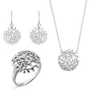 Orphelia ‘Flavie’ WoMens 925 Sterling Silver Set: Necklace + Earrings + Ring – SET-7502 – Size K
