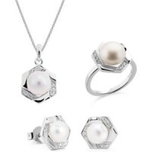 Orphelia ‘Aliva’ WoMens 925 Sterling Silver Set: Necklace + Earrings + Ring – SET-7469 – Size R 1/2