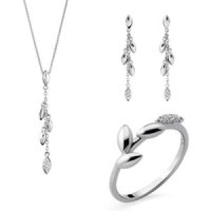 Orphelia ‘Loana’ WoMens 925 Sterling Silver Set: Necklace + Earrings + Ring – SET-7505 – Size O 1/2
