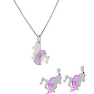 Orphelia Childrens Unisex Kids Embellished ‘Celinia’ Child’s 925 Sterling Set: Chain-Pendant + Earrings – Silver – One Size