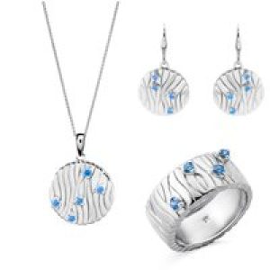 Orphelia ‘Babette’ WoMens 925 Sterling Silver Set: Necklace + Earrings + Ring – SET-7504 – Size O 1/2