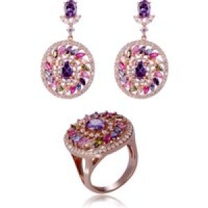 Orphelia ‘Enya ‘ WoMens 925 Sterling Silver Set: Earrings + Ring – Rose SET-7428/RG – Size L