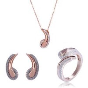Orphelia ‘Tilou’ WoMens 925 Sterling Silver Set: Necklace + Earrings + Ring – Rose SET-7441 – Size K