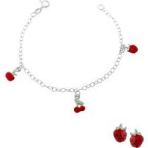 Orphelia Childrens Unisex ‘Apple’ Child’s 925 Sterling Silver Set: Bracelet + Earrings – SET-7149 – One Size