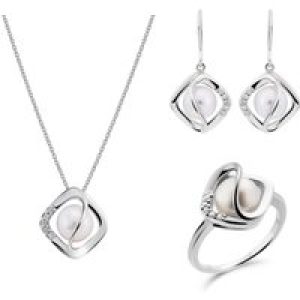 Orphelia ‘Aina’ WoMens 925 Sterling Silver Set: Necklace + Earrings + Ring – White SET-7471/52 – Size L