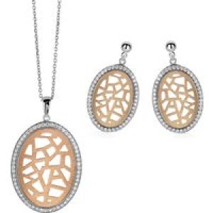 Orphelia WoMens 925 Sterling Silver Set: Chain-Pendant + Earrings – Silver/Rose SET-064 – Silver & Rose Gold – One Size