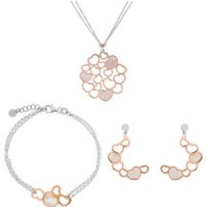 Orphelia ‘Maliya’ WoMens 925 Sterling Silver Set: Chain + Bracelet + Earrings – Silver/Rose SET-7388 – Silver & Rose Gold – One Size