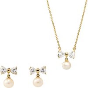 Orphelia ‘Sparkle’ WoMens 925 Sterling Silver Set: Chain-Pendant + Earrings – Gold SET-7512 – One Size