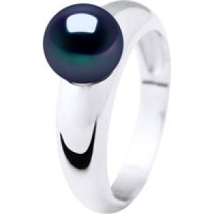 Diadema Womens – Ring Real Freshwater Pearls – Black Tahitian Style Silver – Size R