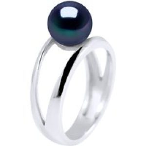 Diadema Womens – Ring in White Gold – Real Freshwater Pearls – Black Tahitian Style – Size I