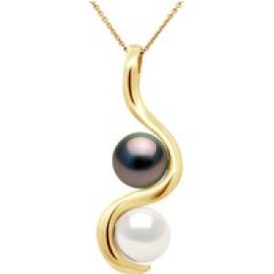 Diadema Womens – Pendant You & Me in Yellow Gold – Real Freshwater Pearls and Tahitian – White – Natural – One Size