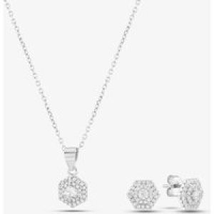 Silver Cubic Zirconia Hexagon Jewellery Set E614585 & E614585P