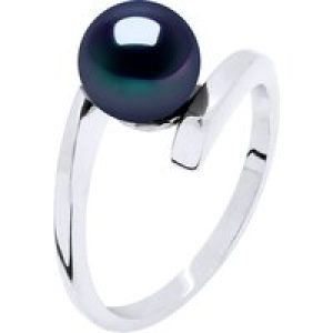 Diadema Womens – Ring CROSS Real Freshwater Pearls – Black Tahitian Style Silver – Size I