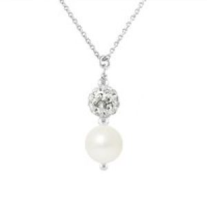 Diadema Womens – Necklace – White Crystal & Pearl – Love Jewelry Collection Silver Sterling – One Size