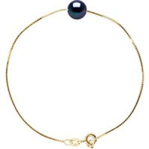 Diadema Womens – Bracelet – Real Freshwater Pearls – Black – Yellow Gold – One Size