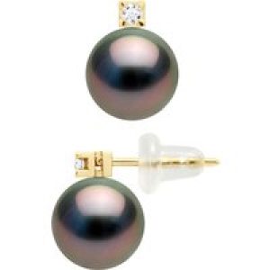 Diadema Womens – Earrings  Diamonds – Yellow Gold and Real Tahitian Pearls – Natural – One Size