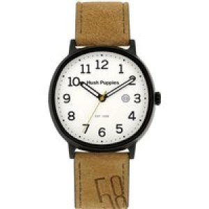 Hush Puppies : 1958 Mens White Watch – Beige Leather – One Size