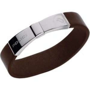 Police Unisex : “Elapse” Brown Leather Wrist Watch – Silver – One Size
