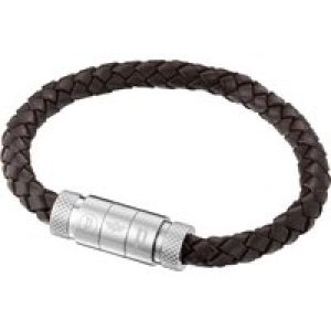 Police : “VEGAS” Brown Leather Bracelet – Silver – One Size