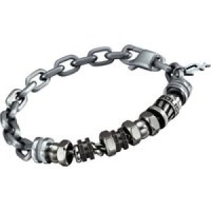 Police : “Element X” Stainless Steel Bracelet – Silver Leather – One Size