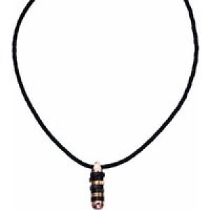 Police Unisex : “Cam” Black Leather Necklace – Silver – One Size