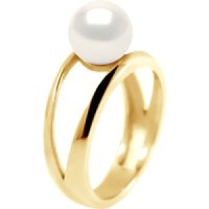 Diadema Womens – Ring in Yellow Gold – Real Freshwater Pearls – White – Size R