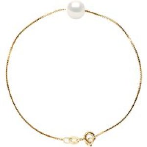 Diadema Womens – Bracelet – Real Freshwater Pearls in Yellow Gold – White – One Size