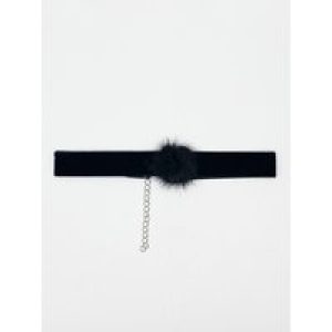 SVNX Womens Black Faux Velvet Band Choker Necklace With Pom Pom – One Size