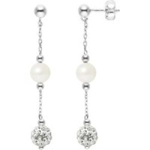 Diadema Womens – Earrings  Crystal White & Pearls – Collection Pearl Silver Sterling – One Size