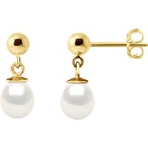 Diadema Womens – Earrings  Yellow Gold and Real Freshwater Pearls – White – One Size